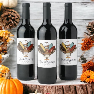 Friendsgiving Turkey Funny Year Wine Label