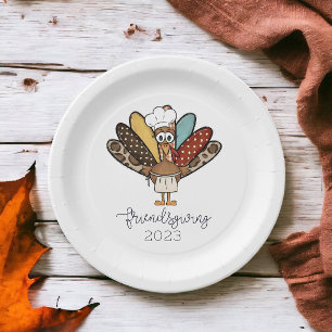 Friendsgiving Turkey Girl Funny Paper Plate