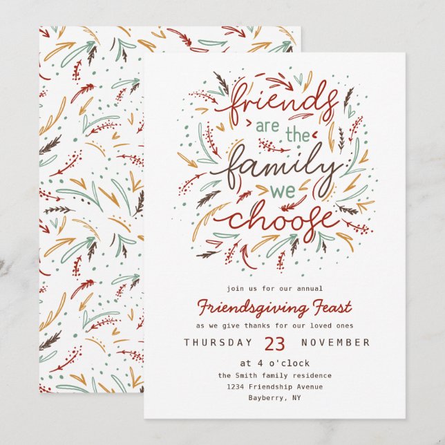 Friendsgiving Typography Thanksgiving Dinner Invitation (Front/Back)