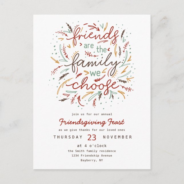 Friendsgiving Typography Thanksgiving Dinner Invitation Postcard (Front)