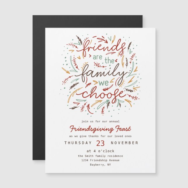 Friendsgiving Typography Thanksgiving Dinner Magnetic Invitation (Front/Back)