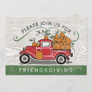 Friendsgiving Vintage Pickup Truck Pumpkin Holiday Invitation