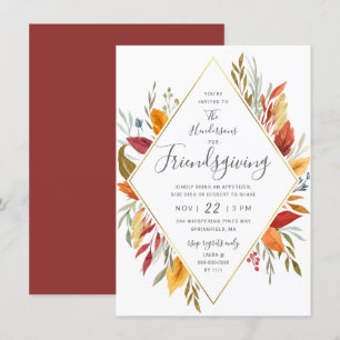 Friendsgiving Watercolor Autumn Foliage Invitation