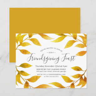 Friendsgiving Watercolor Autumn Gold Willow Wreath Invitation