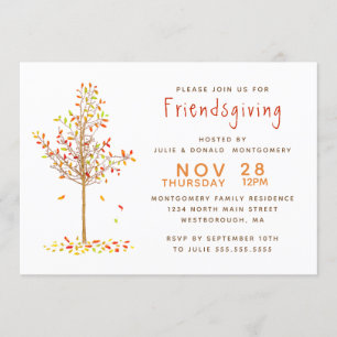 Friendsgiving Watercolor Autumn Tree Leaves Invitation