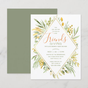 Friendsgiving Watercolor Elegant Greenery Invitation