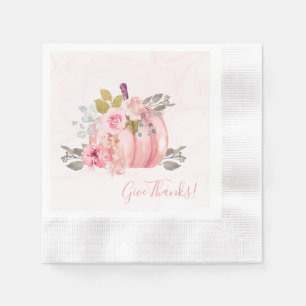 Friendsgiving Watercolor Pumpkin Peony Lets Gather Napkin