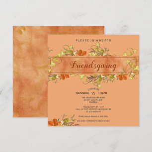 Friendsgiving Watercolor Rustic Fall Leaves Invitation