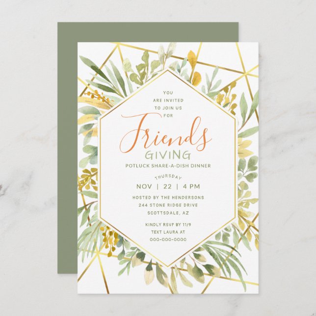 Friendsgiving Watercolor Terrarium Greenery Invitation (Front/Back)