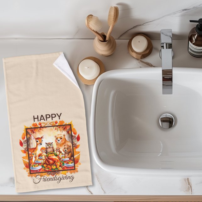 Friendsgiving Woodland Animals Autumn Leaves Hand Towel (Creator Uploaded)