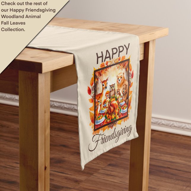 Friendsgiving Woodland Animals Autumn Leaves Medium Table Runner (Creator Uploaded)