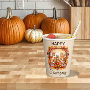 Friendsgiving Woodland Animals Autumn Leaves Paper Cups
