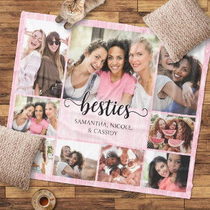 Friendship Besties Pink Photo Collage Fleece Blanket