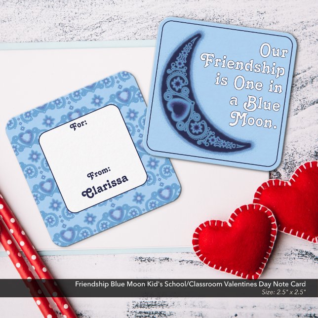 Friendship Blue Moon Kid's School Valentine's Day Card (Our Friendship is One in a Blue Moon Kid's School/Classroom Valentine's Day Card)