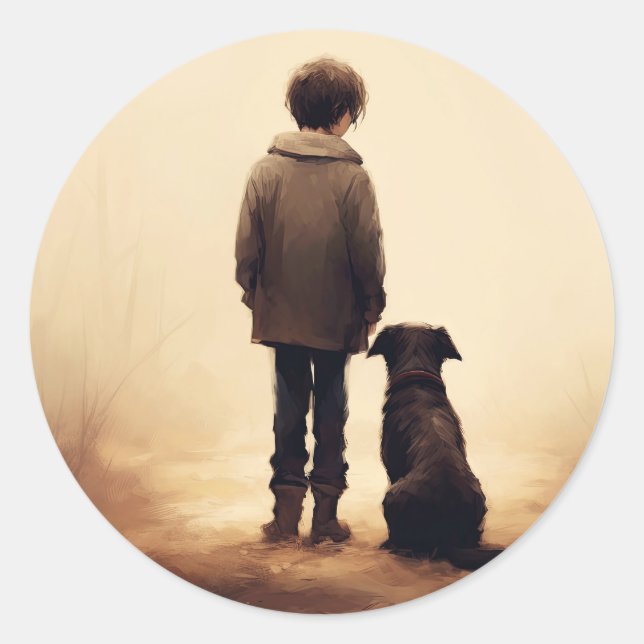 Friendship, Boy and his dog Classic Round Sticker (Front)