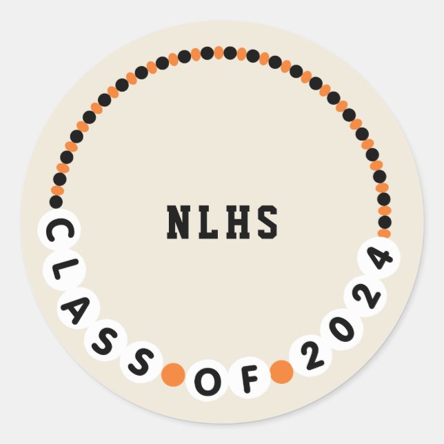 Friendship Bracelet 2024 Graduation Orange + Black Classic Round Sticker (Front)