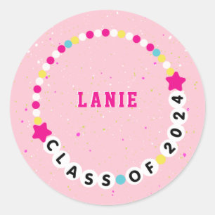 Friendship Bracelet Class of 2024 Graduation Pink Classic Round Sticker