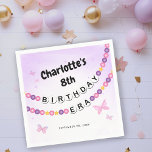 Friendship Bracelet Girls Birthday Era Party Napkin<br><div class="desc">A cute girls birthday party napkin featuring friendship bracelets that spell out BIRTHDAY ERA. This background is purple and is accented with pink butterflies. Personalise with fun and whimsical girl's birthday party napkin.</div>