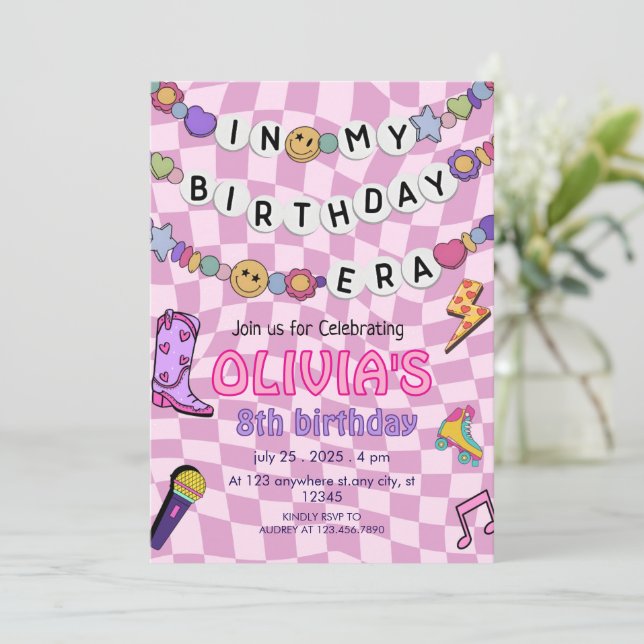 Friendship Bracelet Girls Birthday Retro Groovy  Invitation (Standing Front)