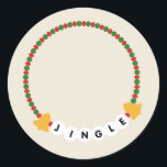 Friendship Bracelet Jingle Bells Christmas Classic Round Sticker<br><div class="desc">Illustration of a beaded friendship bracelet with red,  green,  and bell beads with "JINGLE"</div>