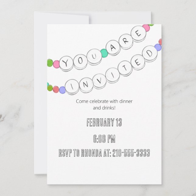 Friendship Bracelet Ladies Night Invitation (Front)
