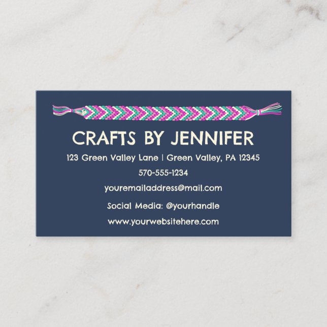 Friendship Bracelets on Navy Blue Personalised Business Card (Front)