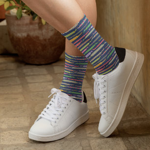 Friendship Bracelets Pattern on Navy Blue Socks