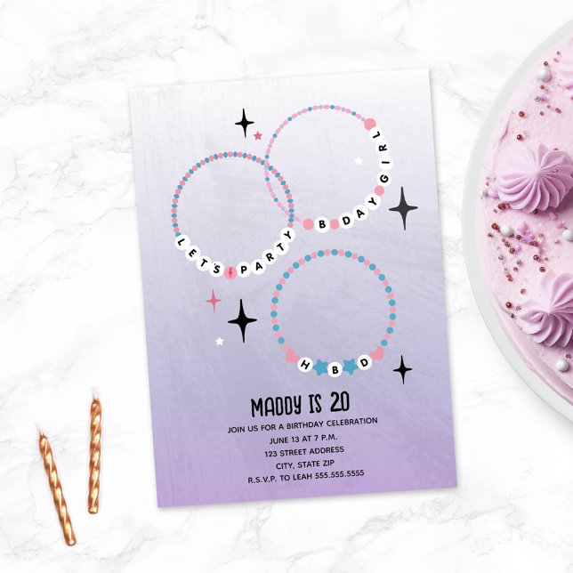 Friendship Bracelets Purple Birthday Invitation (Creator Uploaded)