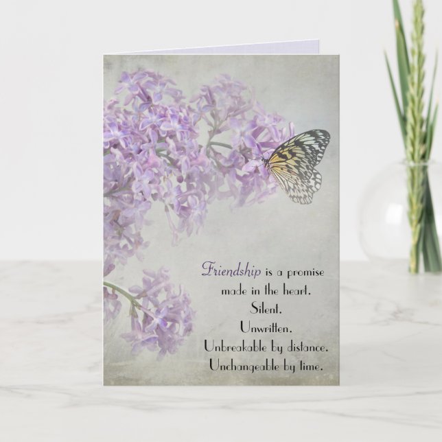 Friendship Butterfly on Purple Lilac Blossom Card (Front)