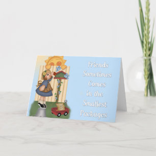 Friendship Card d1 - Girl Feeding Blue Birds