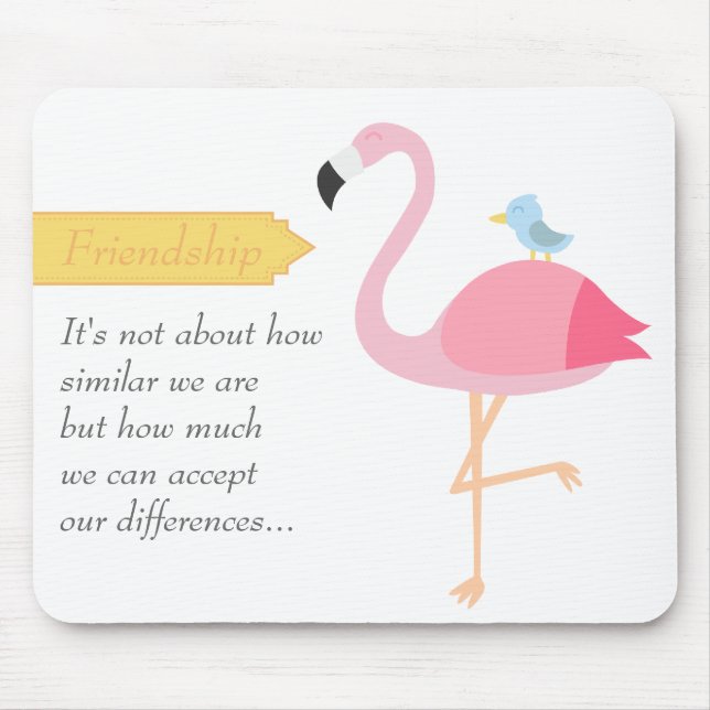 Friendship Cartoon: Pink Flamingo with Blue Bird Mouse Mat (Front)