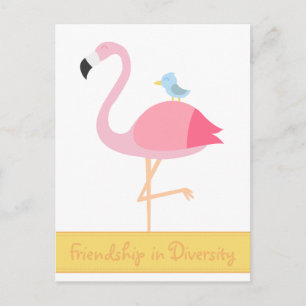 Friendship Cartoon: Pink Flamingo with Blue Bird Postcard
