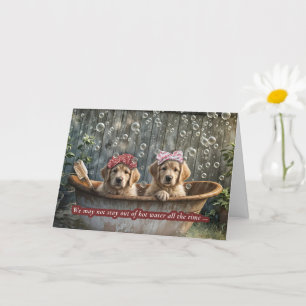 Friendship Cute Golden Retriever Dogs in a Bath  Card