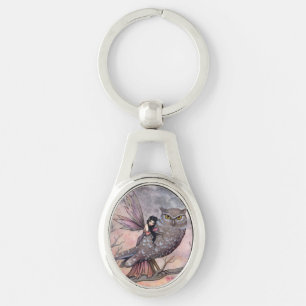 Friendship Fairy and Owl Fantasy Art Key Ring