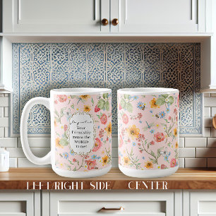 Friendship Gift Watercolor Floral Butterfly Pink Coffee Mug