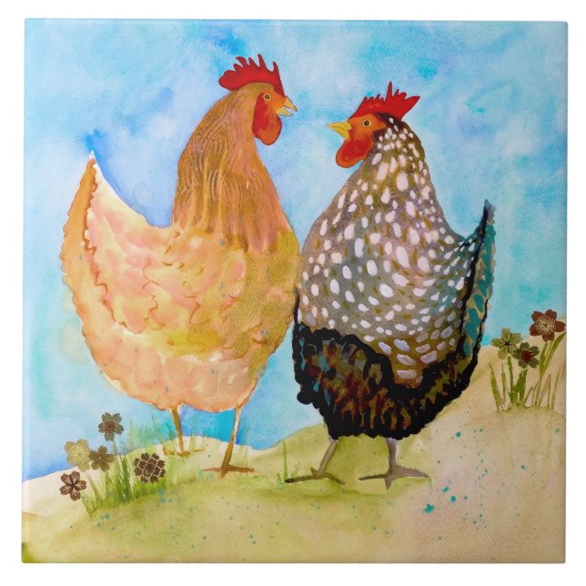 Friendship Hens Ceramic Kitchen Tile (Front)