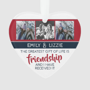 Friendship inspirational quote w/ names and photos ornament