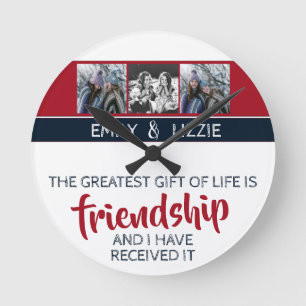 Friendship inspirational quote w/ names and photos round clock