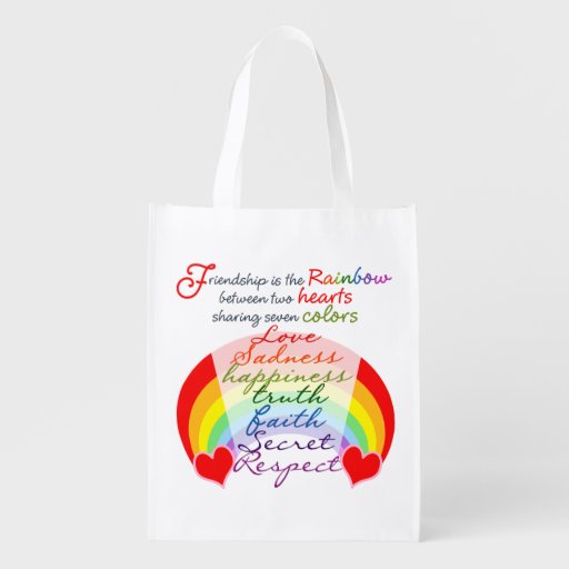 Image of Friendship is the rainbow BFF Saying Design Reusable Grocery Bag