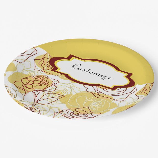 Friendship & Joy Yellow Roses Paper Plates (Angled)