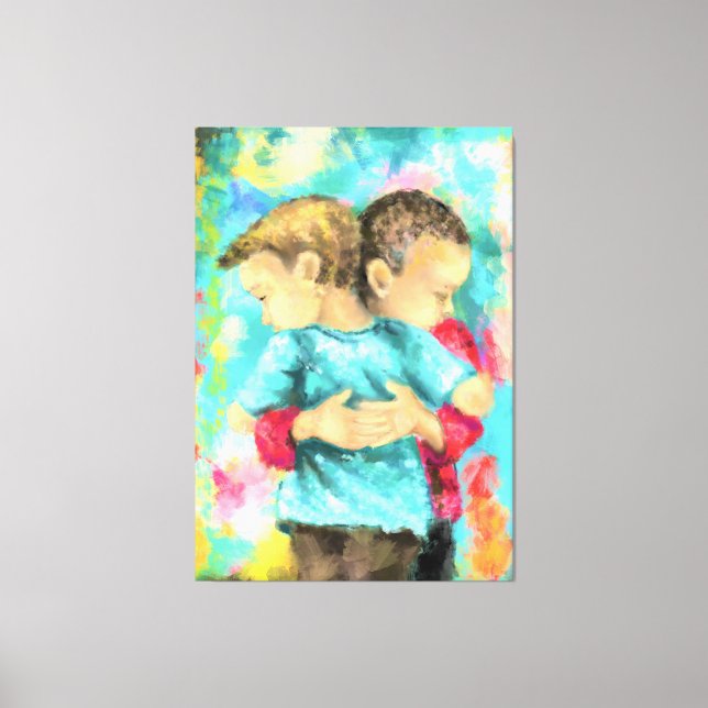 Friendship - Kids Hugging - Peace Love - Painting  Canvas Print (Front)