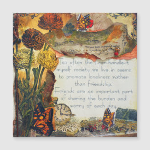 Friendship Mixed Media Butterflies Flowers Collage