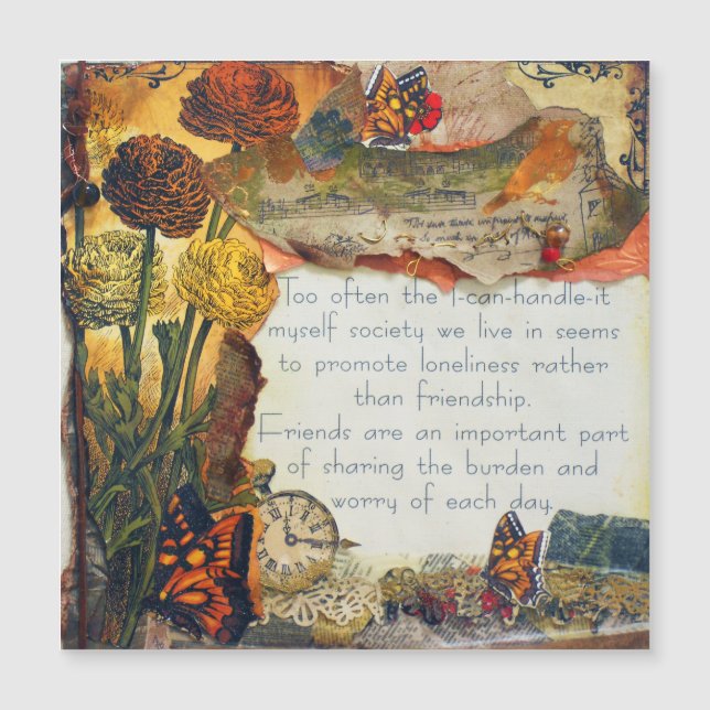 Friendship Mixed Media Butterflies Flowers Collage (Front)