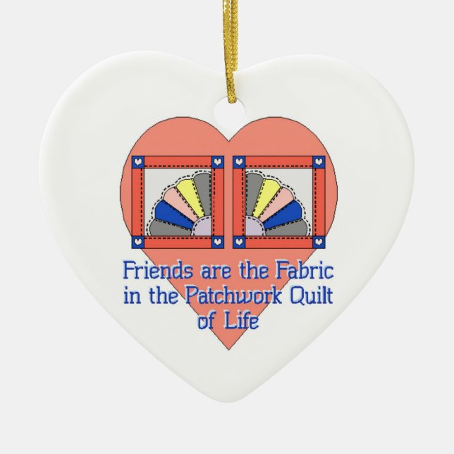 Friendship Quilt Ceramic Tree Decoration (Front)