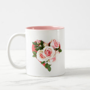 Friendship Quote and Heart Roses Bouquet Two-Tone Coffee Mug