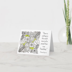 Friendship Quote, BW Floral Doodle with Green   Thank You Card