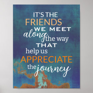 friendship quote pn blue and teal distressed   poster