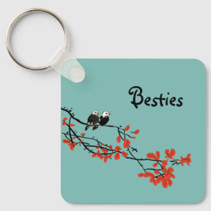 Friendship Quote Two Birds Red Leaf Monogram Key Ring