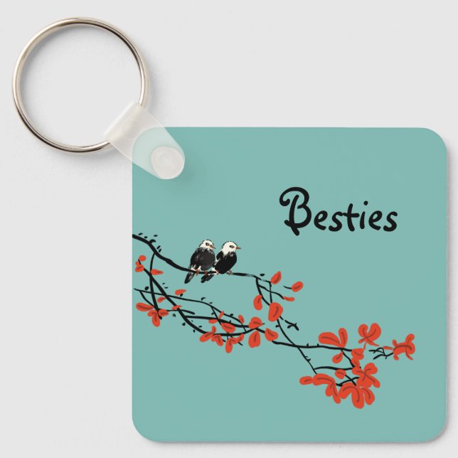 Friendship Quote Two Birds Red Leaf Monogram  Key Ring (Front)