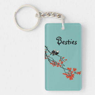 Friendship Quote Two Birds Red Leaves Monogram Key Ring